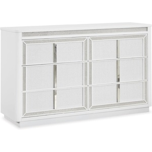 image:imageSignature Design by Ashley Chalanna Contemporary Dresser with 6 Drawers Builtin LED Lighting Rhinestone Details Wood White 64 W x 20 D x 3875 H