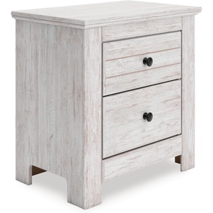 image:imageSignature Design by Ashley Fenderport Vintage Casual Nightstand with Two Drawers USB Charging Bronze Knobs Wood 2492 W x 1598 D x 2504 H WhitewashNightstand