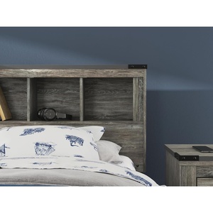 image:imageSignature Design by Ashley Frandern MidCentury Modern Bookcase Headboard with Storage and Nailhead Twin Gray