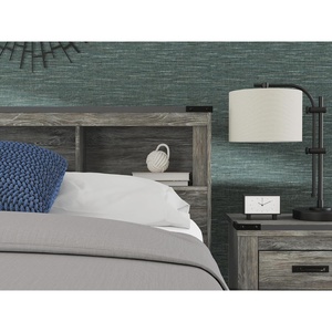 image:imageSignature Design by Ashley Frandern Rustic Oak Finished Bookcase Headboard with Nailhead Accents Queen Gray