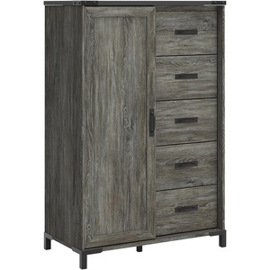 image:imageSignature Design by Ashley Frandern Vintage 5Drawer Dressing Chest with Shelves Behind Hinged Cabinet for Bedroom Gray