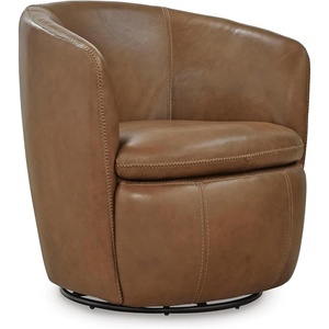 image:imageSignature Design by Ashley Leather Swivel Accent Chair MidnightDark Brown