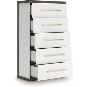image:imageSignature Design by Ashley Mazilar Contemporary Nightstand with Two Drawers USB Charging Wood 2531 W x 1555 D x 2508 H Dark BrownMatte White5 Drawer Chest