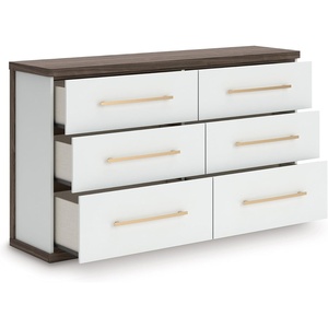 image:imageSignature Design by Ashley Mazilar Contemporary Nightstand with Two Drawers USB Charging Wood 2531 W x 1555 D x 2508 H Dark BrownMatte White6 Drawer Dresser