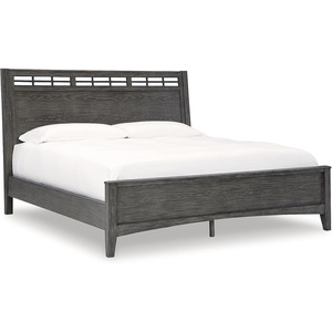image:imageSignature Design by Ashley Montillan Contemporary California King Panel Bed with LayBack Headboard Foundation or Box Spring Needed Dark BrownCalifornia King Panel Bed