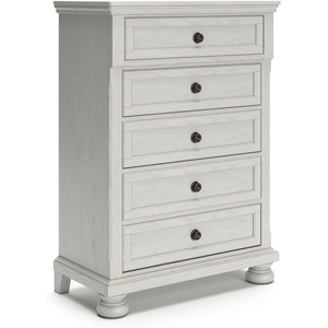 image:imageSignature Design by Ashley Robbinsdale 5 Drawer Chest Tall Dresser for Bedroom Organization Antique White 34W Quick and Easy Assembly Wood Select Oak Veneer and Engineered WoodWhitewash
