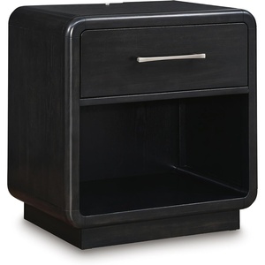 image:imageSignature Design by Ashley Rowanbeck Nightstand with LED Nightlight amp Charging Station Curved Waterfall Edge Hardwood Solids Ash Veneer amp Engineered Wood Modern Bedside Table for Bedroom Black