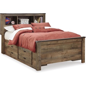 image:imageSignature Design by Ashley Trinell Farmhouse Twin Bed Frame BrownFull Bookcase Bed with 2 Sided Storage