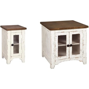 image:imageSignature Design by Ashley Wystfield Farmhouse Chair Side End Table with Cabinet Door for Storage White amp Brown with Distressed Finish and Signature Design by Ashley Wystfield Farmhouse End Table with Storage Distressed White amp Brown FinishWhite