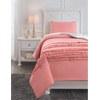 image:imageSignature Design by Ashley Avaleigh Contemporary Ruffle Striped amp Floral Design Reversible Twin Comforter with One Sham Set Pink White Gray