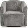 image:imageSignature Design by Ashley Bramner Swivel Chair with Charcoal Gray Faux Fur Upholstery Cozy BarrelBack Seating with Tight Cushion and Metal Base for Living Room or Bedroom