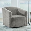 image:imageSignature Design by Ashley Bramner Swivel Chair with Charcoal Gray Faux Fur Upholstery Cozy BarrelBack Seating with Tight Cushion and Metal Base for Living Room or Bedroom