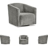 image:imageSignature Design by Ashley Bramner Swivel Chair with Charcoal Gray Faux Fur Upholstery Cozy BarrelBack Seating with Tight Cushion and Metal Base for Living Room or Bedroom