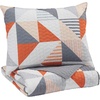 image:imageSignature Design by Ashley Layne Contemporary Geometric Design Reversible Twin Coverlet with One Pillow Sham Set Gray White Orange