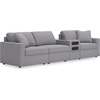 image:imageSignature Design by Ashley Modmax Contemporary Swivel Glider Recliner Manual Reclining Motion with Hidden Storage NextGen Nuvella Performance Fabric for Nurseries Light Gray 42 WLeft Hand Facing