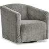 image:imageSignature Design by Ashley Bramner Swivel Chair with Charcoal Gray Faux Fur Upholstery Cozy BarrelBack Seating with Tight Cushion and Metal Base for Living Room or Bedroom