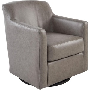 image:imageSignature Design by Ashley Bradney Swivel Chair with Genuine and Faux Leather Upholstery Contemporary ShelterArm Seating for Living Rooms and Bedrooms Light NeutralGrayish Brown