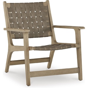 image:imageSignature Design by Ashley Jameset MidCentury Modern Accent Chair with Foot Rest Leather Woven Strips and Tight Seat Light Brown