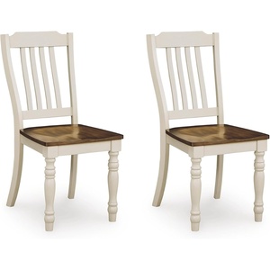 image:imageSignature Design by Ashley Ladder Back Dining Chairs Set of 2 CreamBrownWhite  Dark Brown