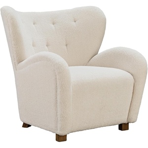 image:imageSignature Design by Ashley Larbell Contemporary Faux Shearling Tufted Upholstered Accent Chair with Wingback WhiteBeige