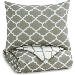 image:imageSignature Design by Ashley Media Modern Geometric Design Reversible Twin Comforter with One Pillow Sham Set Gray White