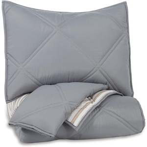 image:imageSignature Design by Ashley Rhey Contemporary Diamond Quilting amp Striped Design Reversible Twin Comforter with One Sham Set Gray Beige Brown