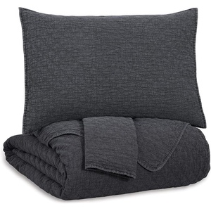 image:imageSignature Design by Ashley Ryter Modern Stitched Diamond Design Queen Coverlet with Two Shams Set GrayCharcoal