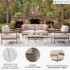 image:imageSignature Design by Ashley Big Creek Cove Contemporary Outdoor LoveseatChairsTables Set with Cushion and 2 Throw Pillows Set of 5 Beige