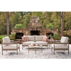 image:imageSignature Design by Ashley Big Creek Cove Contemporary Outdoor LoveseatChairsTables Set with Cushion and 2 Throw Pillows Set of 5 Beige