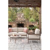 image:imageSignature Design by Ashley Big Creek Cove Contemporary Outdoor LoveseatChairsTables Set with Cushion and 2 Throw Pillows Set of 5 Beige