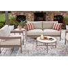 image:imageSignature Design by Ashley Big Creek Cove Contemporary Outdoor LoveseatChairsTables Set with Cushion and 2 Throw Pillows Set of 5 Beige
