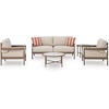 image:imageSignature Design by Ashley Big Creek Cove Contemporary Outdoor LoveseatChairsTables Set with Cushion and 2 Throw Pillows Set of 5 Beige