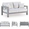 image:imageSignature Design by Ashley Moonlight View Contemporary Nuvella Weather Resistant Fabric Outdoor Chaise Lounge with Zippered Removable Cushions and Throw Pillows Light Gray amp BeigeOutdoor Loveseat with Cushion