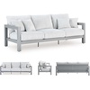 image:imageSignature Design by Ashley Moonlight View Contemporary Nuvella Weather Resistant Fabric Outdoor Chaise Lounge with Zippered Removable Cushions and Throw Pillows Light Gray amp BeigeOutdoor Sofa with Cushion