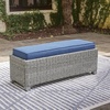 image:imageSignature Design by Ashley Naples Beach Casual Outdoor Bench with Cushion Nuvella Weather Resistant Fabric Light Gray amp BlueBench