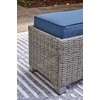 image:imageSignature Design by Ashley Naples Beach Casual Outdoor Bench with Cushion Nuvella Weather Resistant Fabric Light Gray amp BlueBench