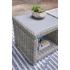 image:imageSignature Design by Ashley Naples Beach Casual Outdoor Bench with Cushion Nuvella Weather Resistant Fabric Light Gray amp BlueEnd Table