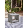 image:imageSignature Design by Ashley Naples Beach Casual Outdoor Bench with Cushion Nuvella Weather Resistant Fabric Light Gray amp BlueEnd Table