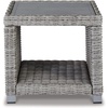 image:imageSignature Design by Ashley Naples Beach Casual Outdoor Bench with Cushion Nuvella Weather Resistant Fabric Light Gray amp BlueEnd Table
