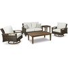 image:imageSignature Design by Ashley Paradise Trail Outdoor Swivel Upholstered Lounge Chair with All Weather Cushion Set of 2 Cleanable Performance Fabric BeigeDark Brown
