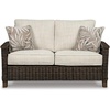 image:imageSignature Design by Ashley Paradise Trail Outdoor Swivel Upholstered Lounge Chair with All Weather Cushion Set of 2 Cleanable Performance Fabric BeigeDark Brown