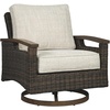 image:imageSignature Design by Ashley Paradise Trail Outdoor Swivel Upholstered Lounge Chair with All Weather Cushion Set of 2 Cleanable Performance Fabric BeigeDark Brown