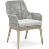 image:imageSignature Design by Ashley Seton Creek Casual Nuvella Weather Resistant Fabric Resin Wicker Swivel Outdoor Bar Height Bar Stool with Cushion Footrest and Armrest Set of 2 Beige amp Light GrayOutdoor Armless Chair