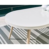 image:imageSignature Design by Ashley Seton Creek Casual Nuvella Weather Resistant Fabric Resin Wicker Swivel Outdoor Bar Height Bar Stool with Cushion Footrest and Armrest Set of 2 Beige amp Light GrayOurtdoor Dining Table