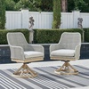 image:imageSignature Design by Ashley Seton Creek Casual Nuvella Weather Resistant Fabric Resin Wicker Swivel Outdoor Bar Height Bar Stool with Cushion Footrest and Armrest Set of 2 Beige amp Light GrayOutdoor Swivel Chair