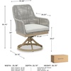 image:imageSignature Design by Ashley Seton Creek Casual Nuvella Weather Resistant Fabric Resin Wicker Swivel Outdoor Bar Height Bar Stool with Cushion Footrest and Armrest Set of 2 Beige amp Light GrayOutdoor Swivel Chair