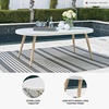 image:imageSignature Design by Ashley Seton Creek Casual Nuvella Weather Resistant Fabric Resin Wicker Swivel Outdoor Bar Height Bar Stool with Cushion Footrest and Armrest Set of 2 Beige amp Light GrayOurtdoor Dining Table