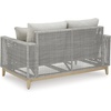 image:imageSignature Design by Ashley Seton Creek Casual Nuvella Weather Resistant Fabric Resin Wicker Swivel Outdoor Bar Height Bar Stool with Cushion Footrest and Armrest Set of 2 Beige amp Light GrayOutdoor Loveseat with Cushion