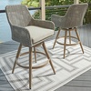 image:imageSignature Design by Ashley Seton Creek Casual Nuvella Weather Resistant Fabric Resin Wicker Swivel Outdoor Bar Height Bar Stool with Cushion Footrest and Armrest Set of 2 Beige amp Light GrayOutdoor Barstool