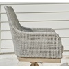 image:imageSignature Design by Ashley Seton Creek Casual Nuvella Weather Resistant Fabric Resin Wicker Swivel Outdoor Bar Height Bar Stool with Cushion Footrest and Armrest Set of 2 Beige amp Light GrayOutdoor Swivel Chair